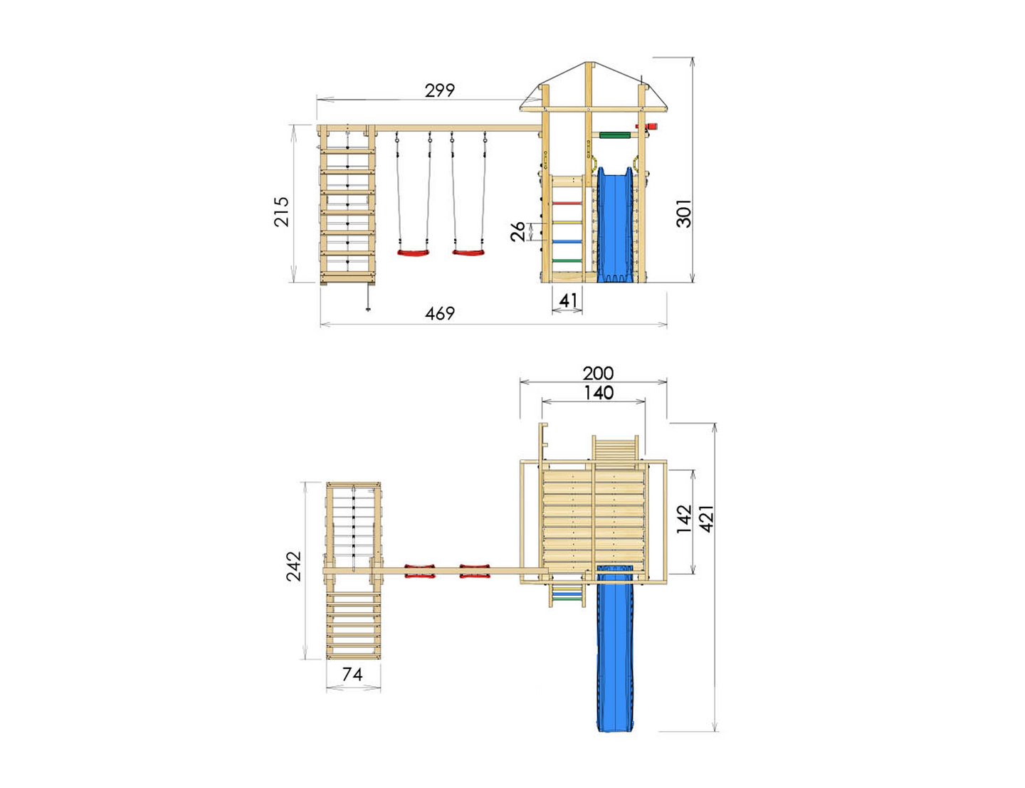 Jungle Gym Fort, Climb Module X'tra, 120 kg hiekkaa sekä sininen liukumäki