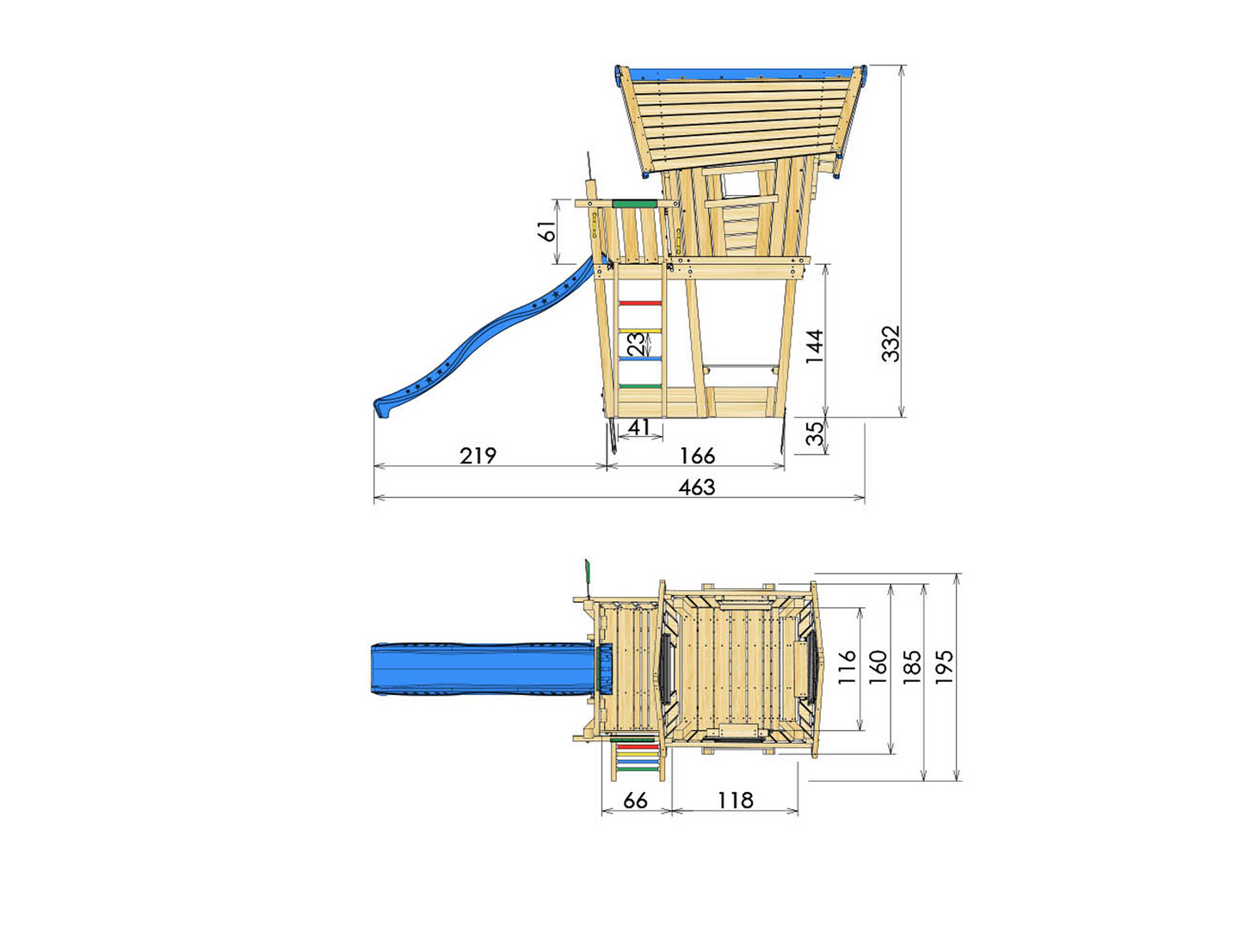 Jungle Gym Crazy Playhouse -kokonaisuus tornilla, mukana liukumäki