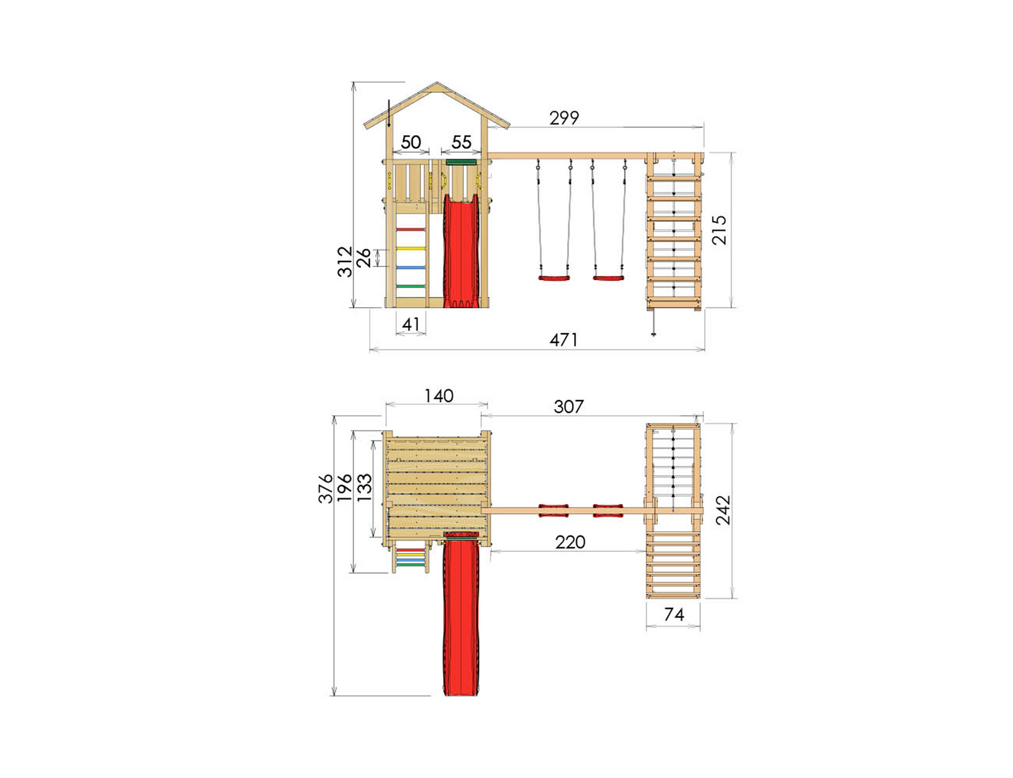 Jungle Gym Chalet, Climb Module X'tra, 120 kg hiekkaa sekä sininen liukumäki