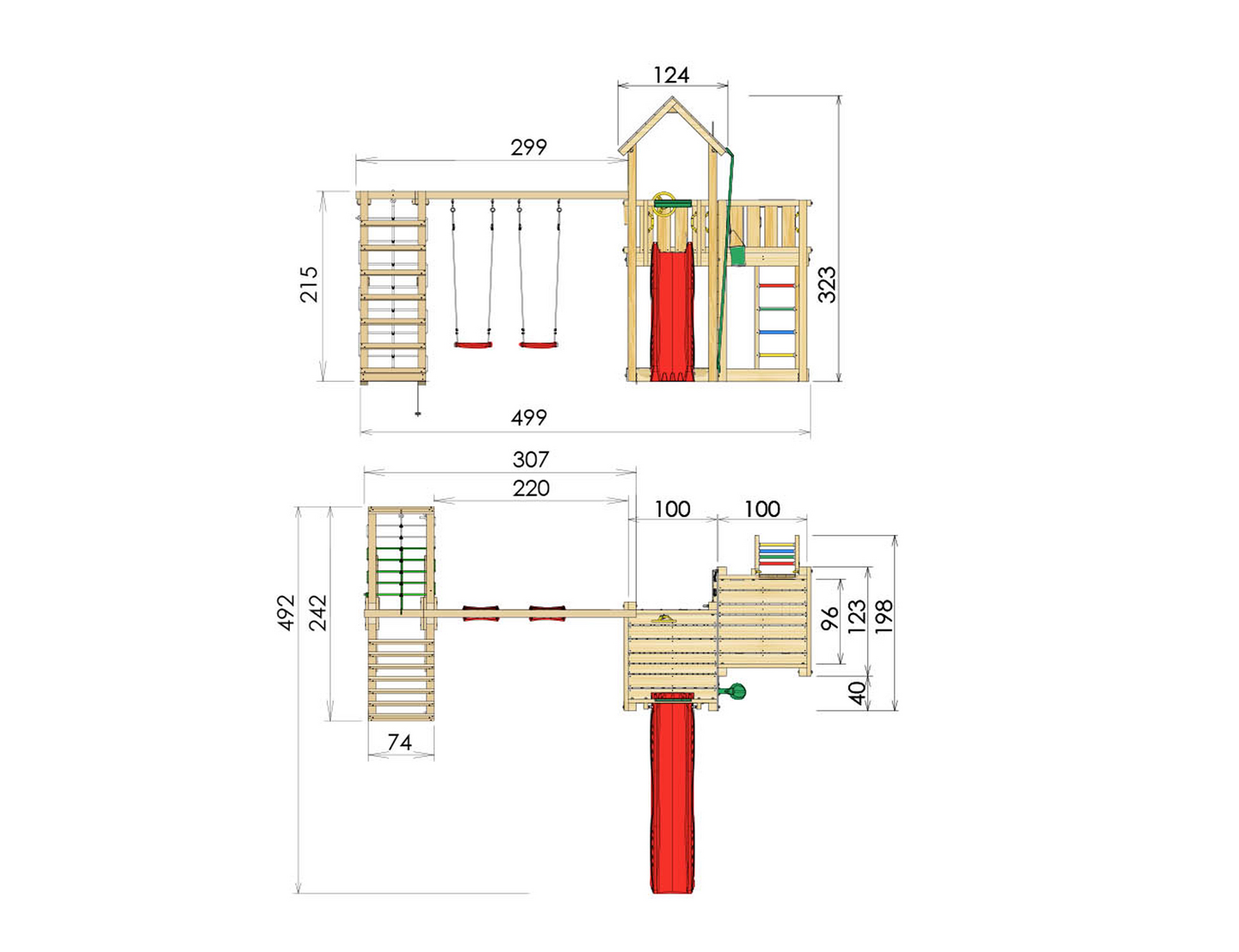 Jungle Gym Mansion leikkitorni ja Climb Module X'tra