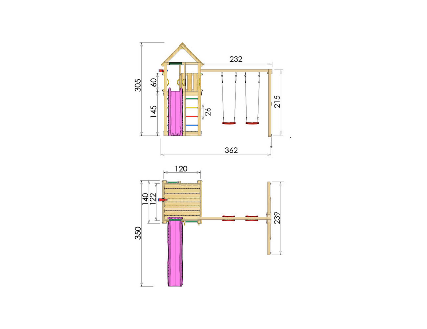 Jungle Gym Cabin leikkitorni ja Swing Module X'tra