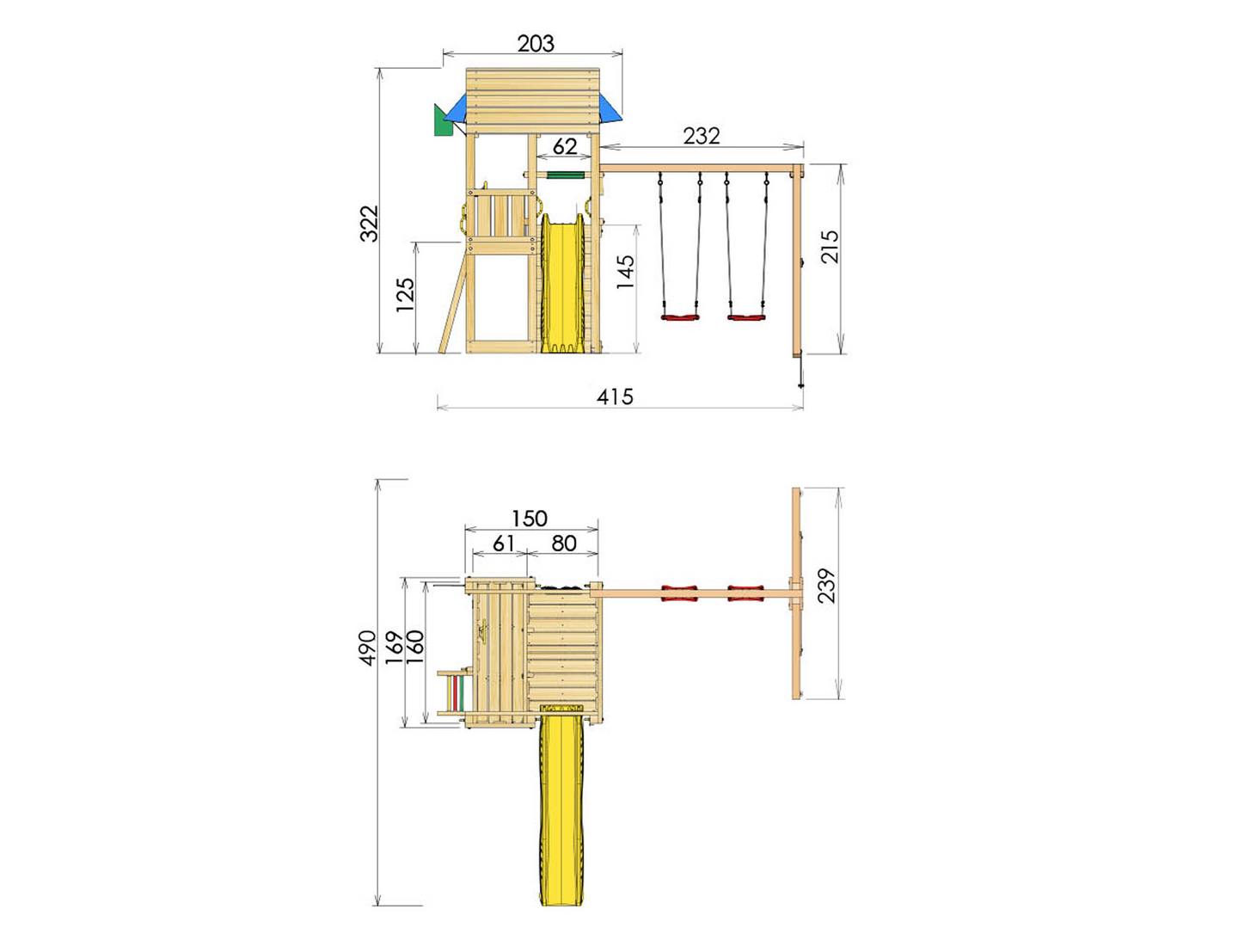 Jungle Gym Barn, Swing Module X'tra, 120 kg hiekkaa sekä vihreä liukumäki
