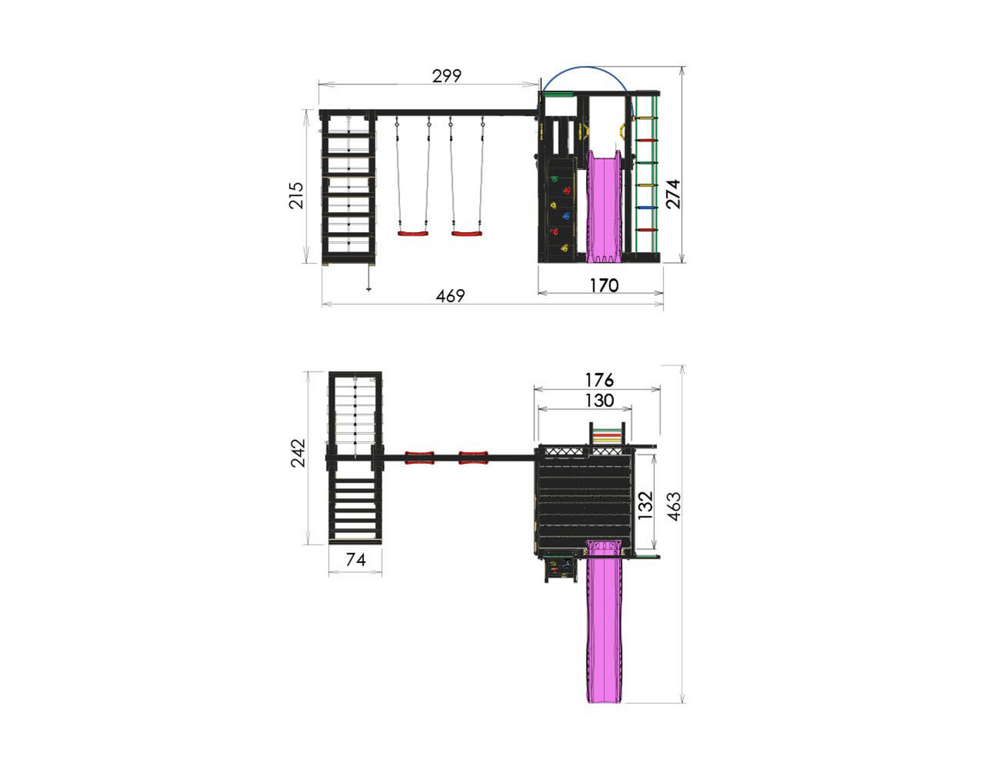 Jungle Gym Villa leikkitorni ja Climb Module X'tra, musta