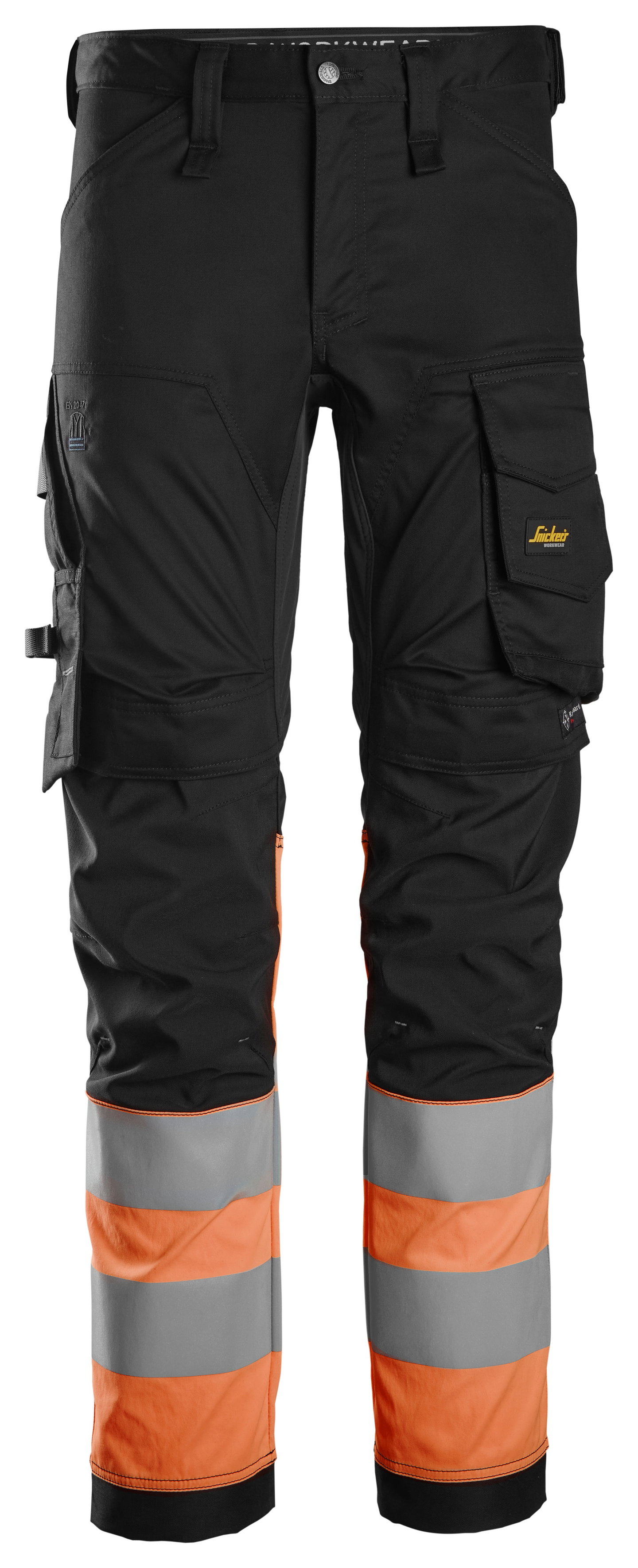 Housut Snickers 6334-0455 Stretch Hi-Vis lk 1 musta/huomio-oranssi