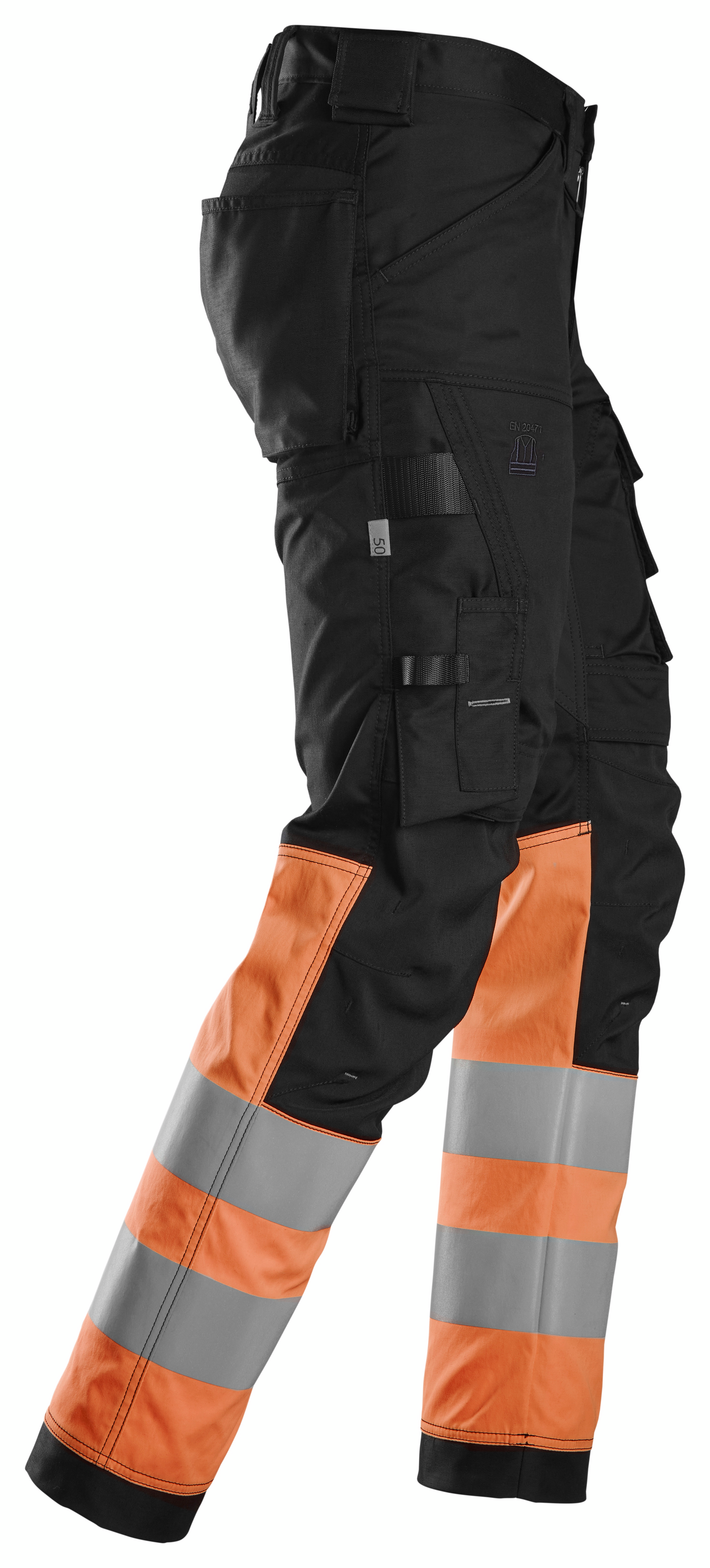 Housut Snickers 6334-0455 Stretch Hi-Vis lk 1 musta/huomio-oranssi