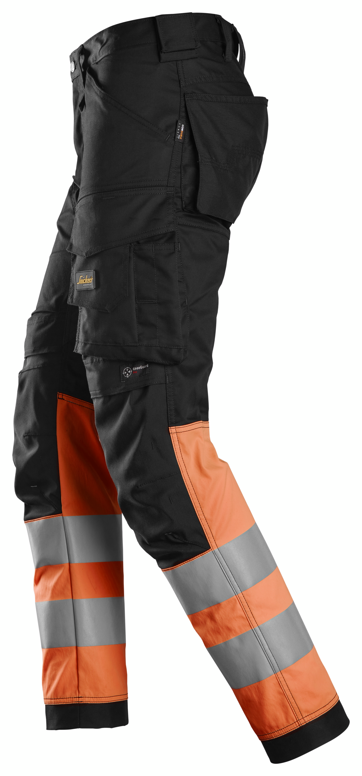 Housut Snickers 6334-0455 Stretch Hi-Vis lk 1 musta/huomio-oranssi