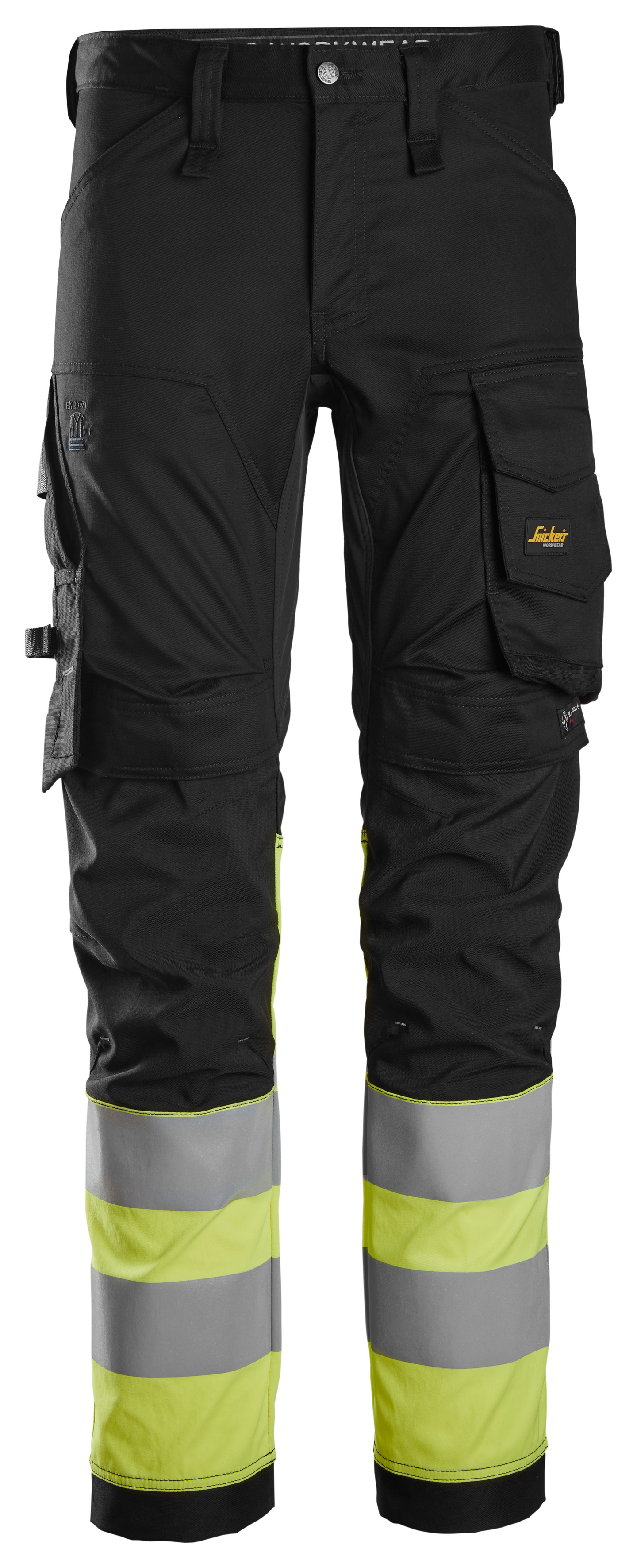 Housut Snickers 6334-0466 Stretch Hi-Vis lk 1 musta/huomiokeltainen