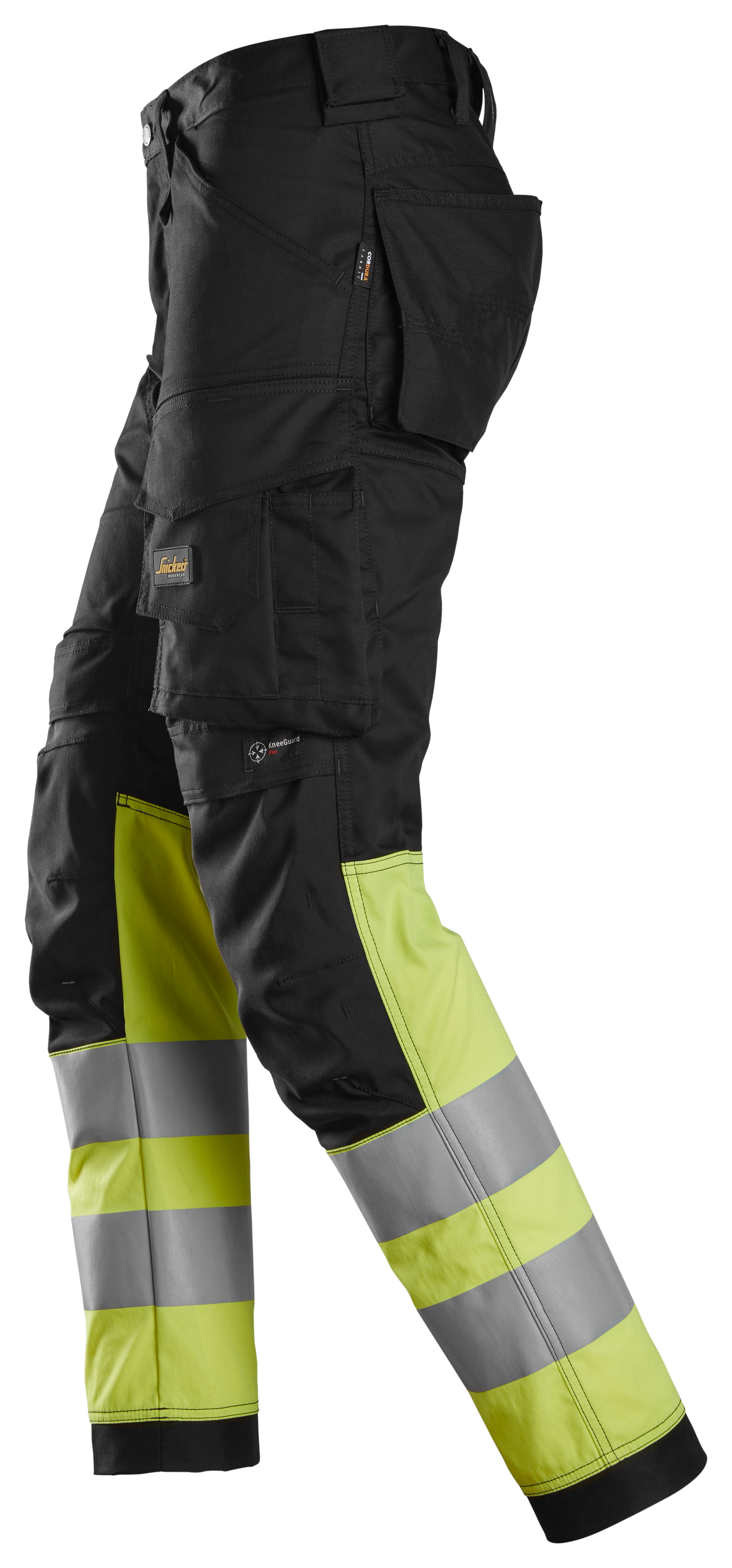 Housut Snickers 6334-0466 Stretch Hi-Vis lk 1 musta/huomiokeltainen