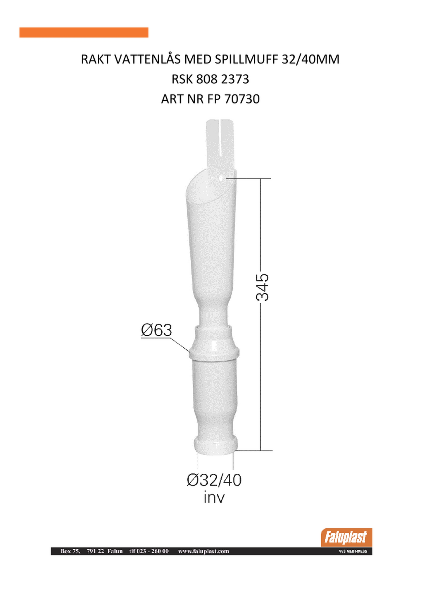 Pesukoneen vesilukko Faluplast 32/40mm suora suppilolla