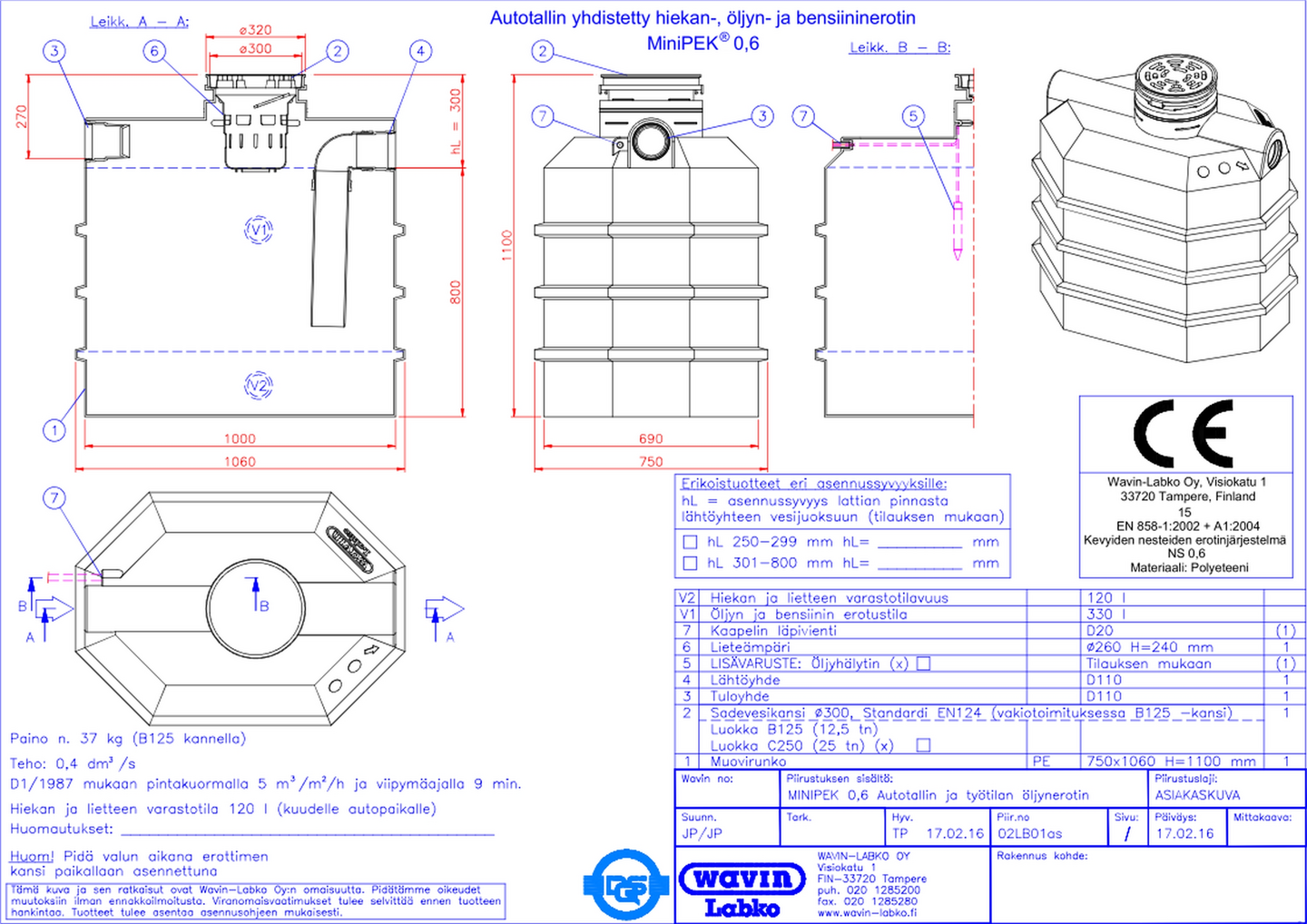 Öljyn- ja hiekanerotin Wavin Labko 0,6 12,5tn MiniPEK