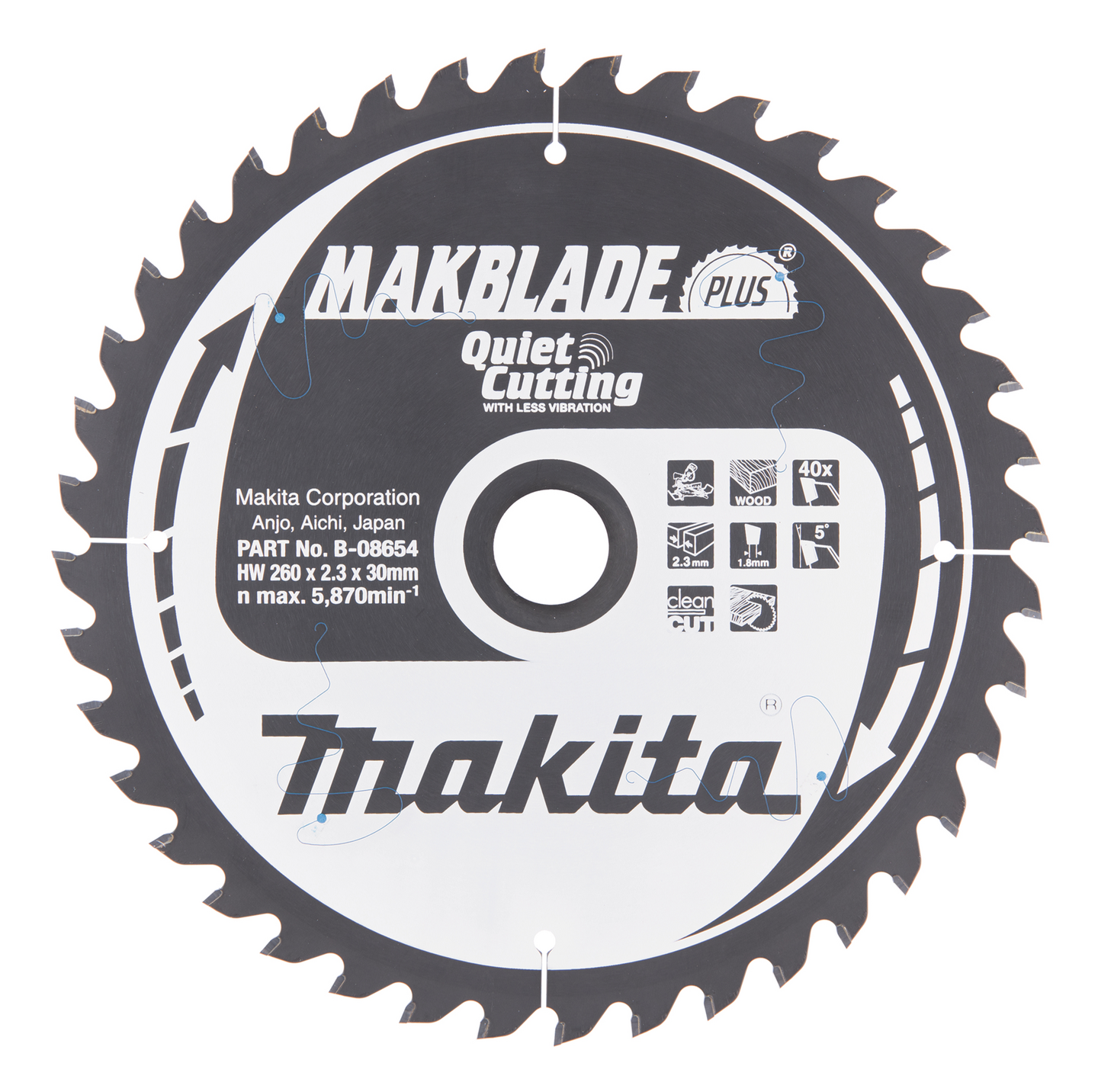 Pyörösahanterä Makita Makblade Plus 260x30x2,3mm Z-40 puu