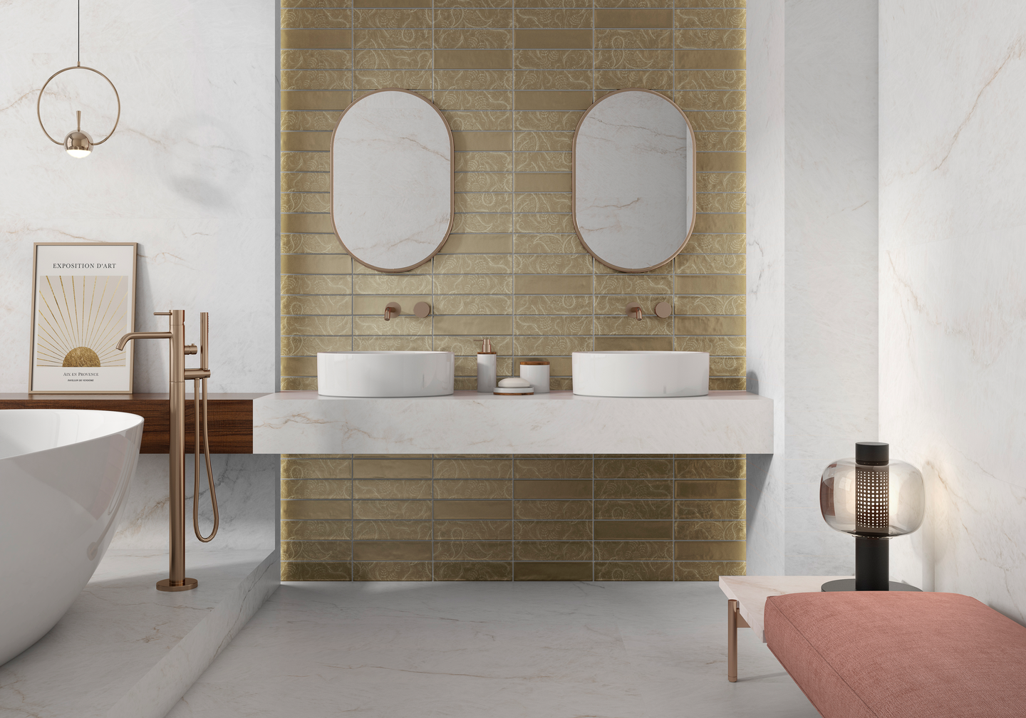 Kuviolaatta Cello Aurea Flos 7,5x30 messinki matta 0,56m²