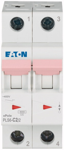 Johdonsuojakatkaisija Eaton PLS6-C2/2 6KA 2-napainen C 2A