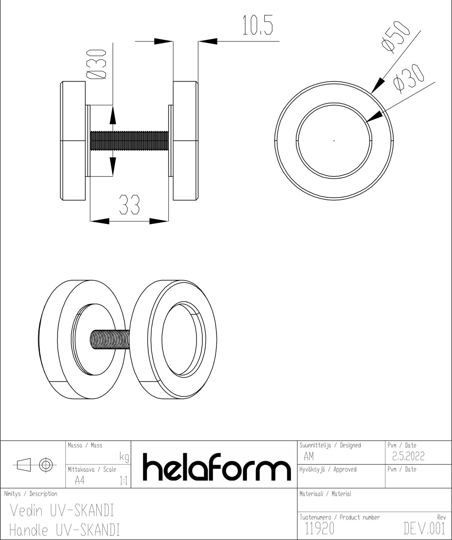 Vedin Helaform SKANDI puuovelle 2kpl