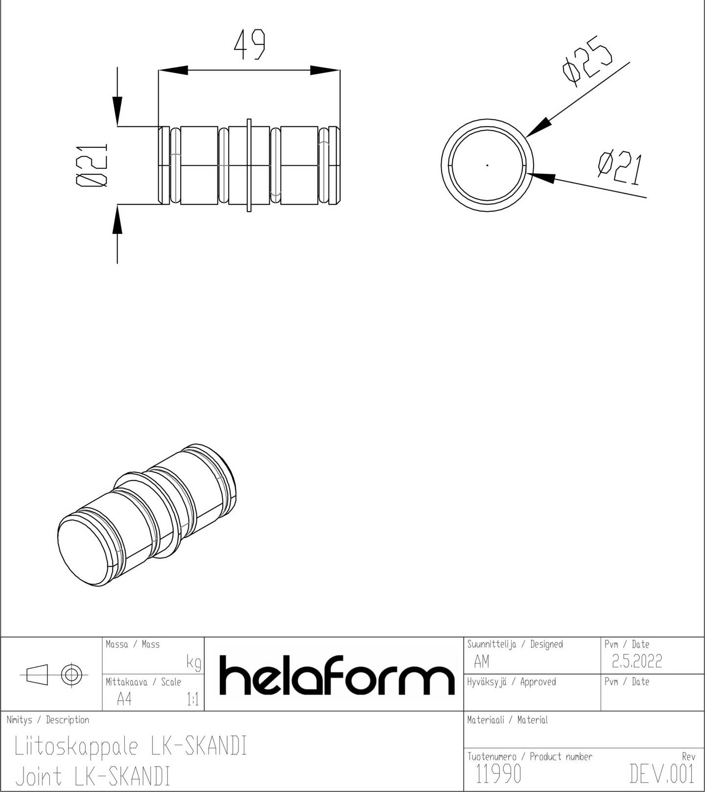Liitoskappale Helaform SKANDI