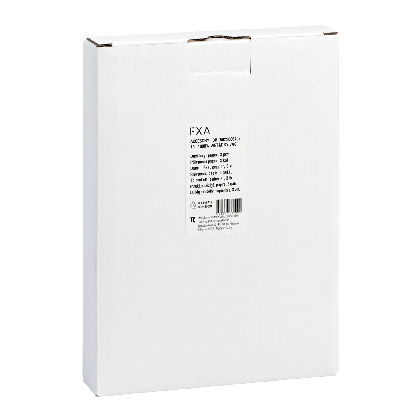 Pölypussi paperi FXA 15L 1000W märkä-kuivaimuriin 3 kpl