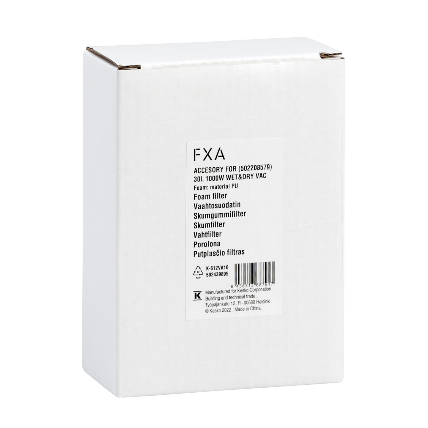 Vaahtosuodatin FXA 30L 1300W Märkä-kuivaimuriin 3 kpl