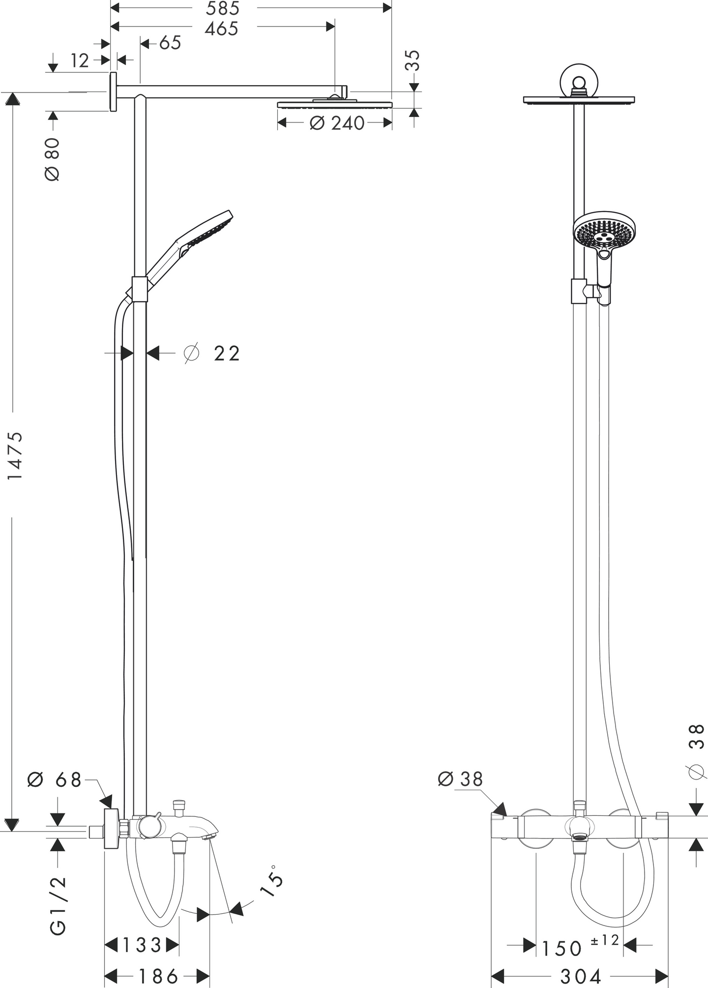 Sadesuihkuhana Hansgrohe 27849000 Raindance S240 Air Eco Jp