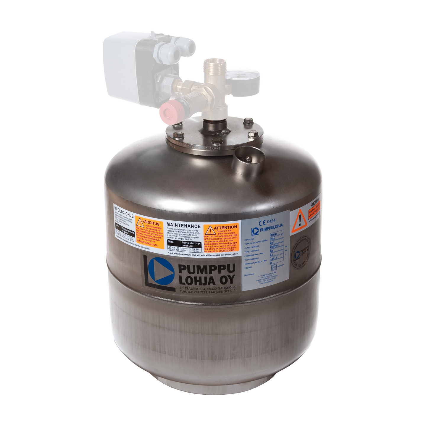Kalvopainesäiliö Pumppulohja 25/6bar Rst 25l/8 Bar