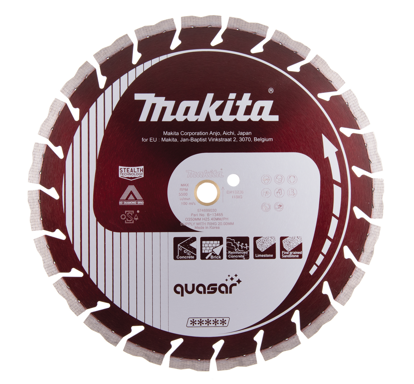 Timanttikatkaisulaikka Makita Quasar 350x25,4/20mm, segmentti 12mm