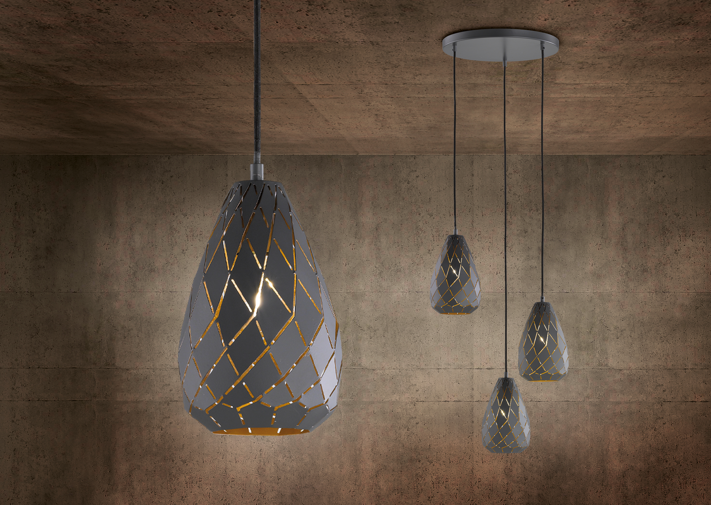 Riippuvalaisin TRIO Onyx E27 3-osainen antrasiitti/kulta