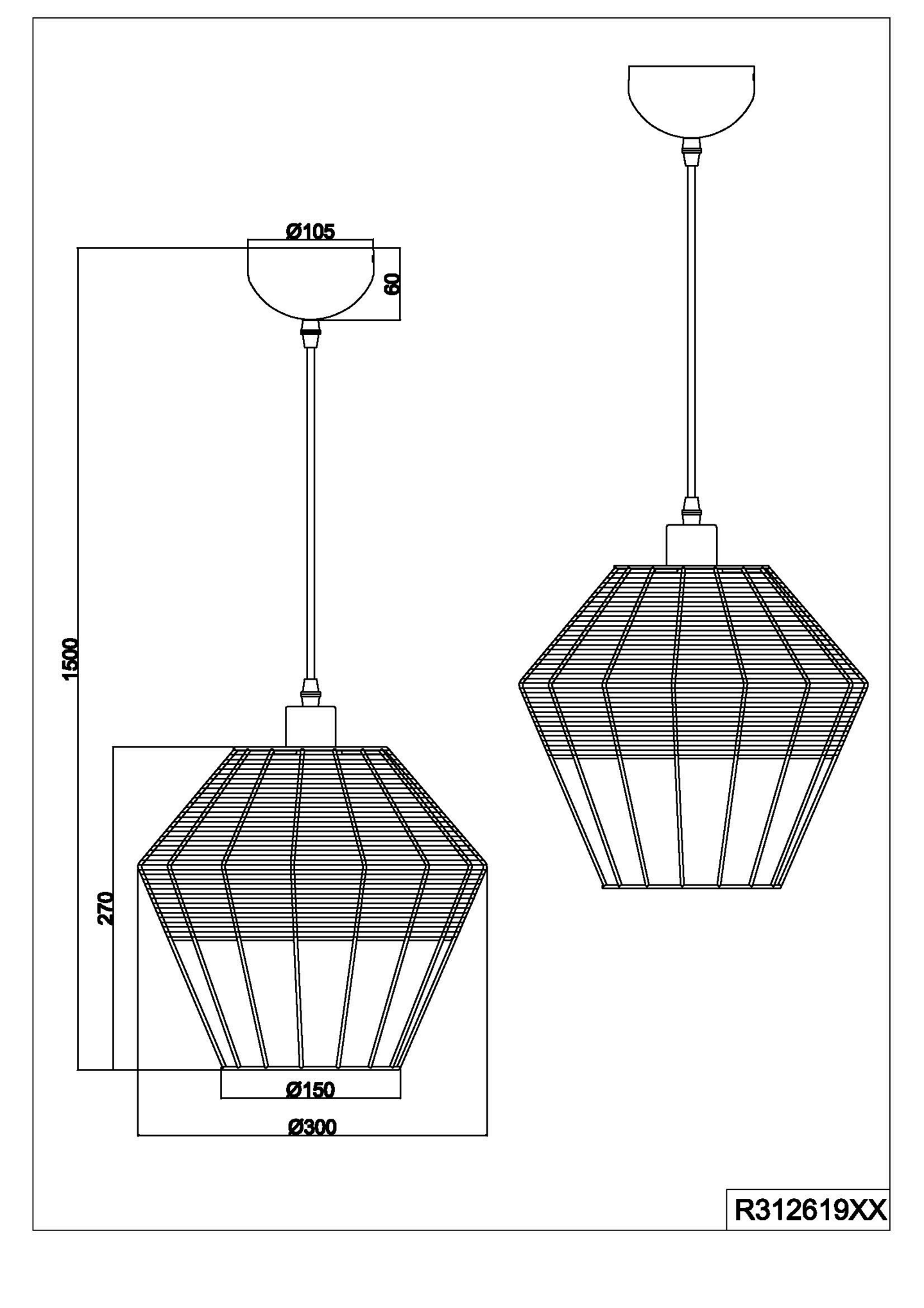 Riippuvalaisin TRIO Borka E27 1-osainen 30cm rottinki