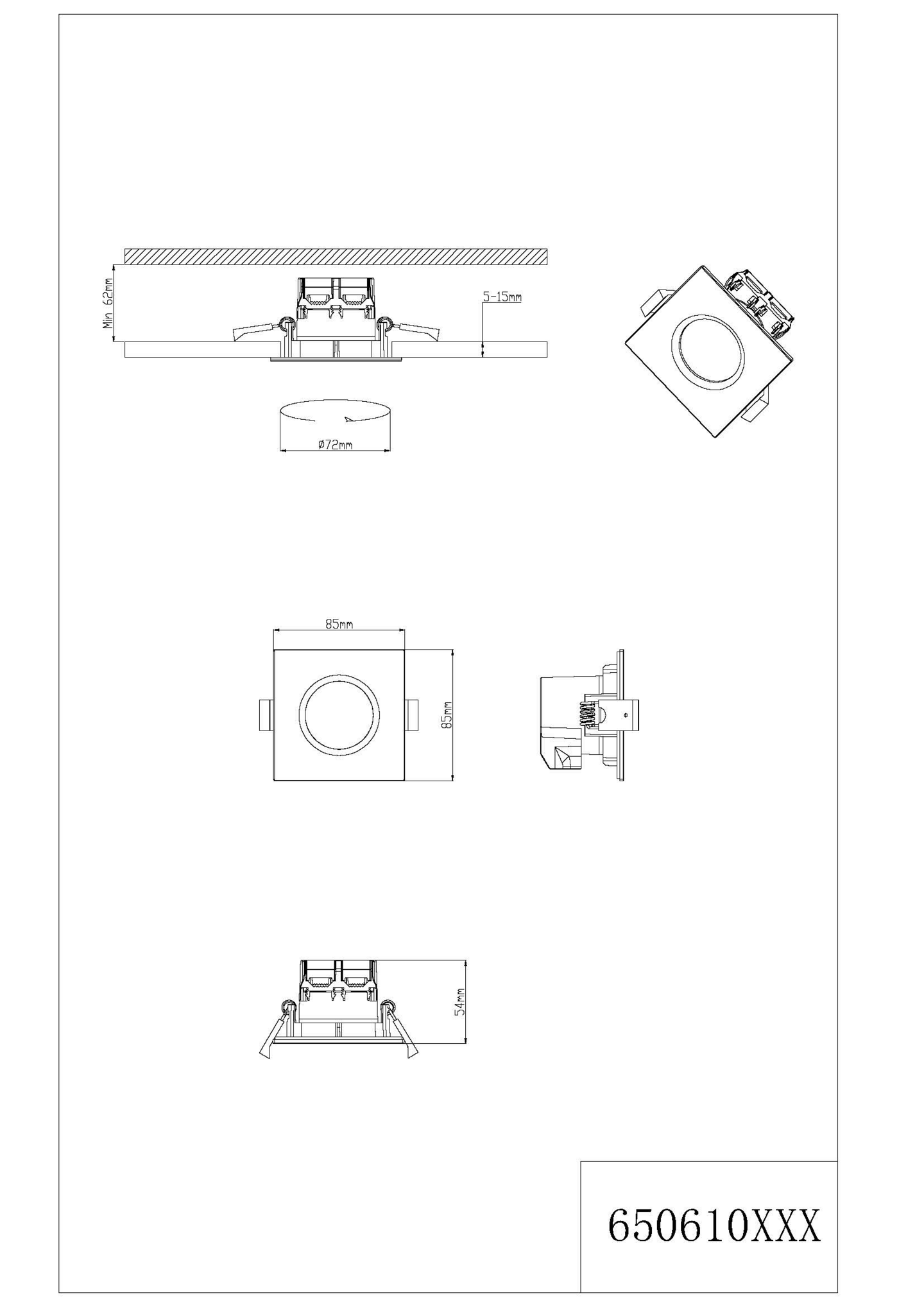 Uppospotti TRIO Zagros led 345lm neliö kromi