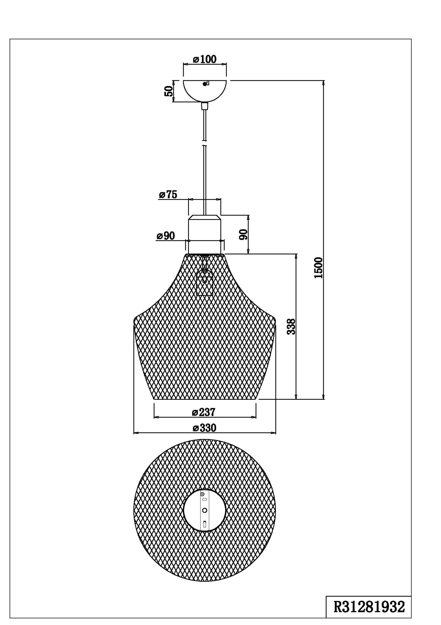 Riippuvalaisin TRIO Valeria E27 35cm mattamusta