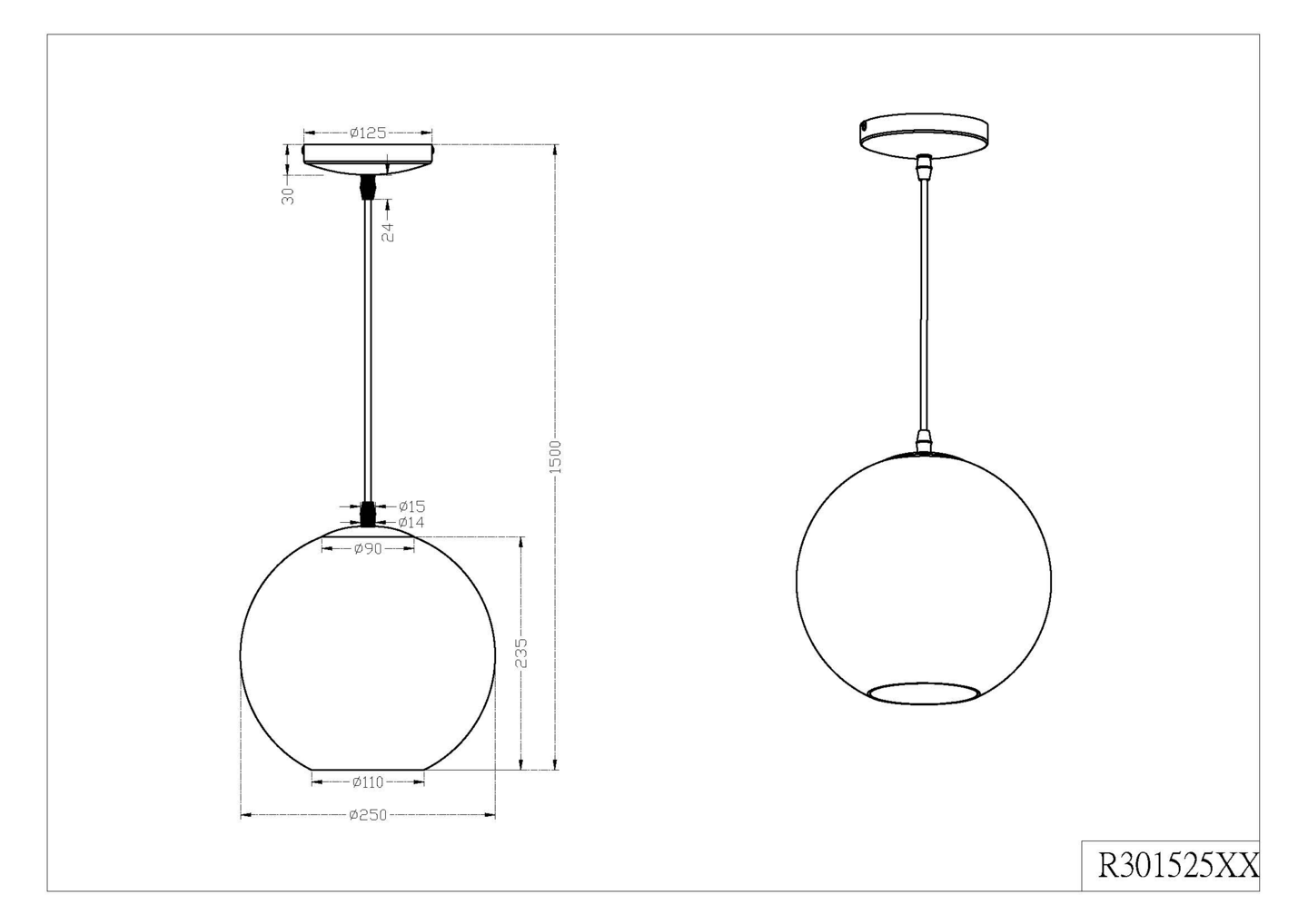 Riippuvalaisin TRIO Moon E27 25cm harjattu teräs