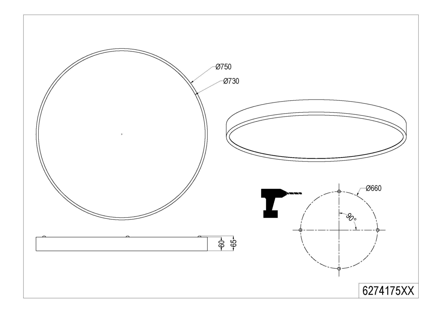Kattovalaisin TRIO Waco led 6200lm 75cm harmaa