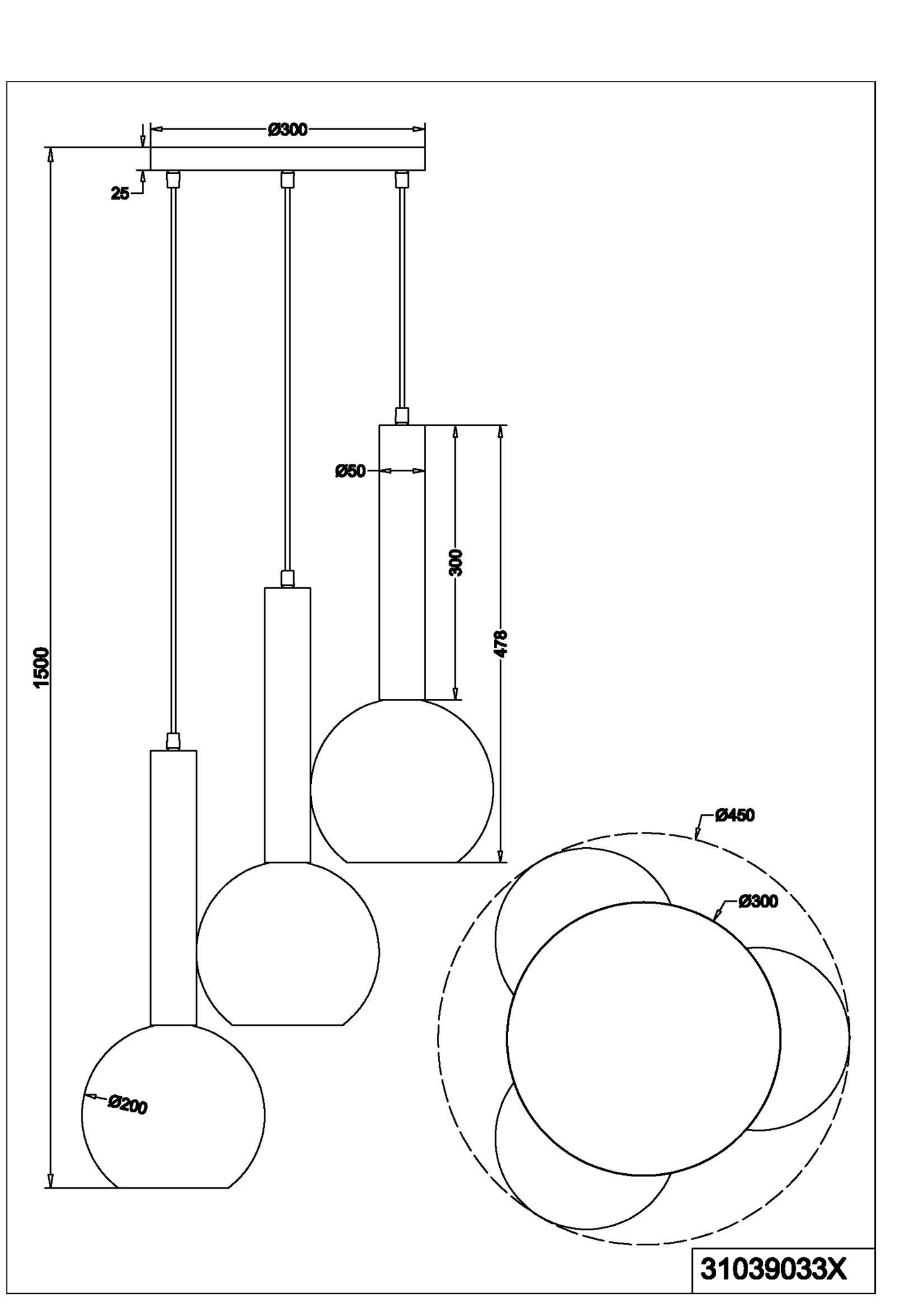 Riippuvalaisin TRIO Clayton E27 3-osainen mattamusta