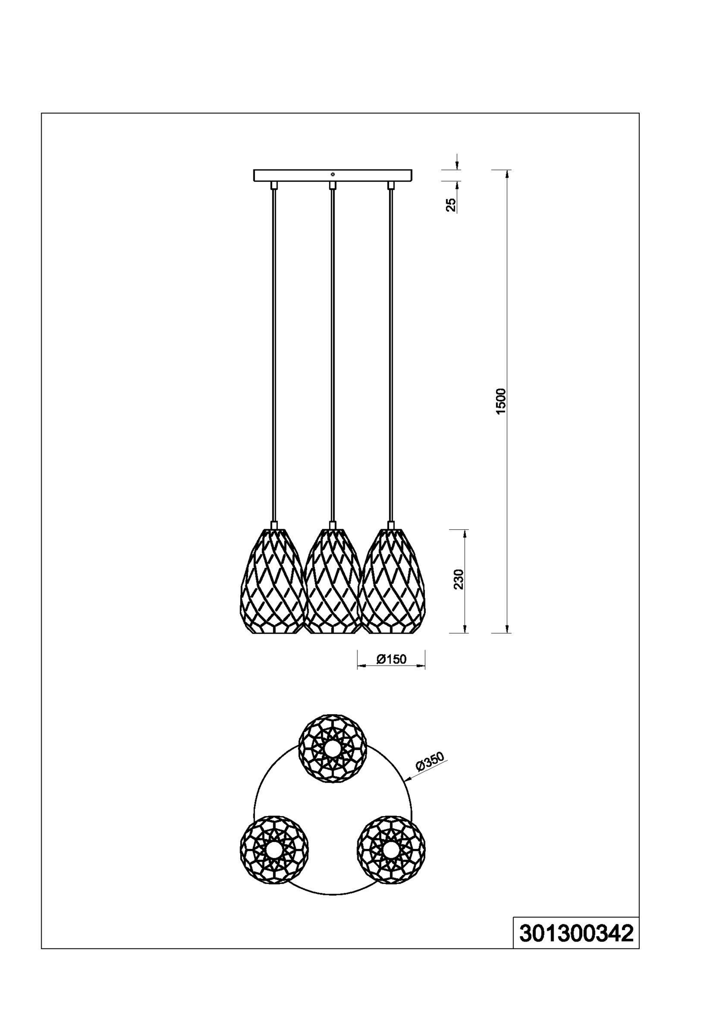 Riippuvalaisin TRIO Onyx E27 3-osainen antrasiitti/kulta