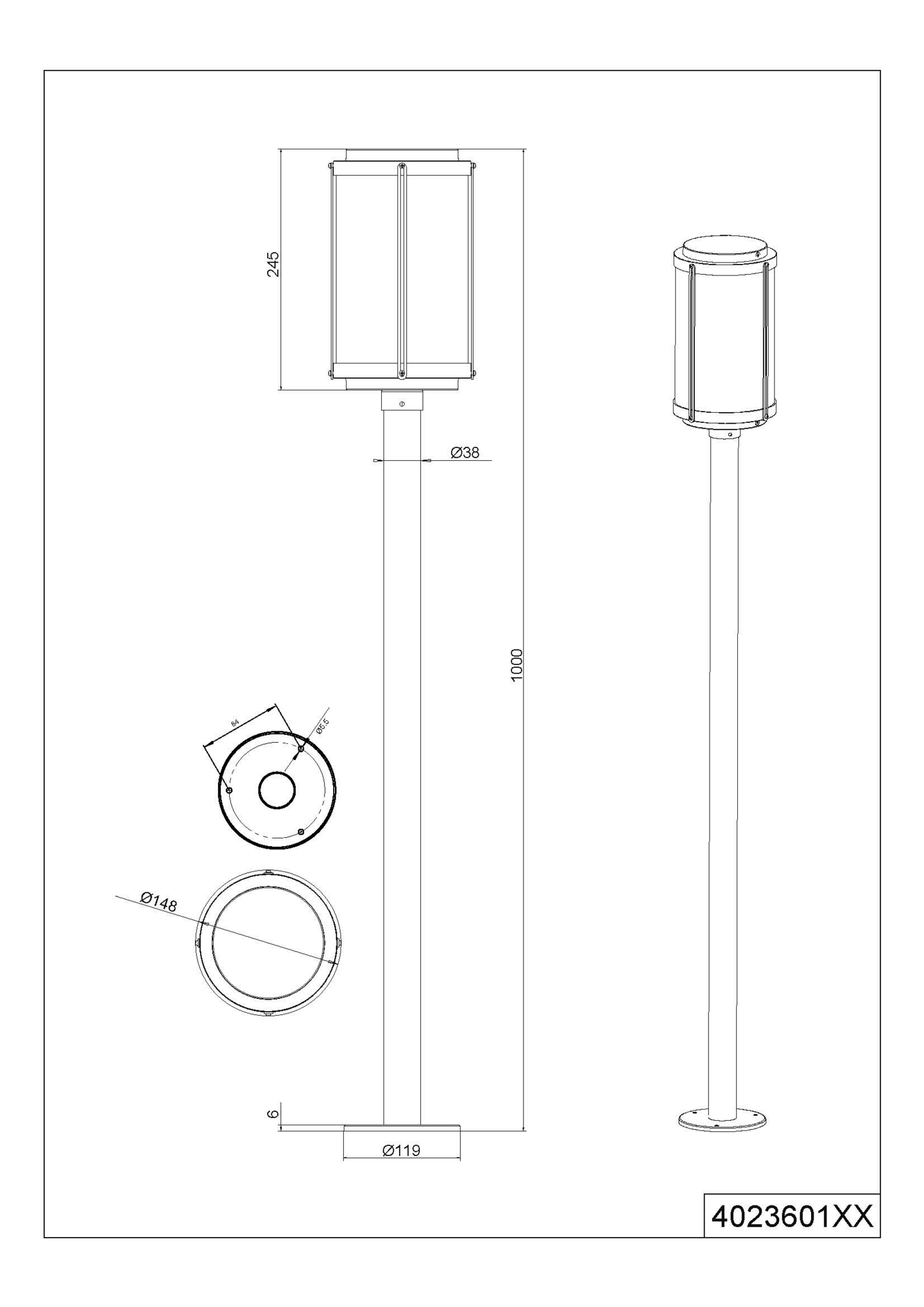 Ulkopylväsvalaisin TRIO Tanaro E27 100cm antrasiitti