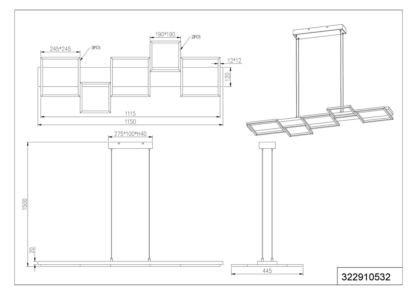 Riippuvalaisin TRIO Harper led 5700lm mattamusta/puu