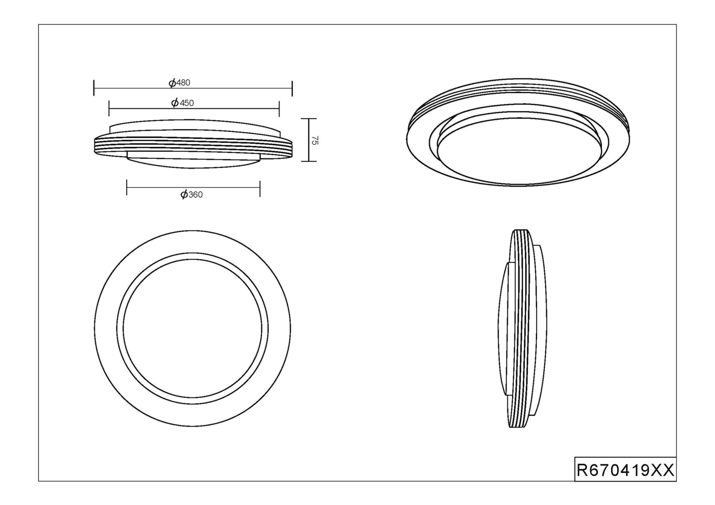 Kattovalaisin TRIO Atria led 2500Lm 48Cm Mattamusta