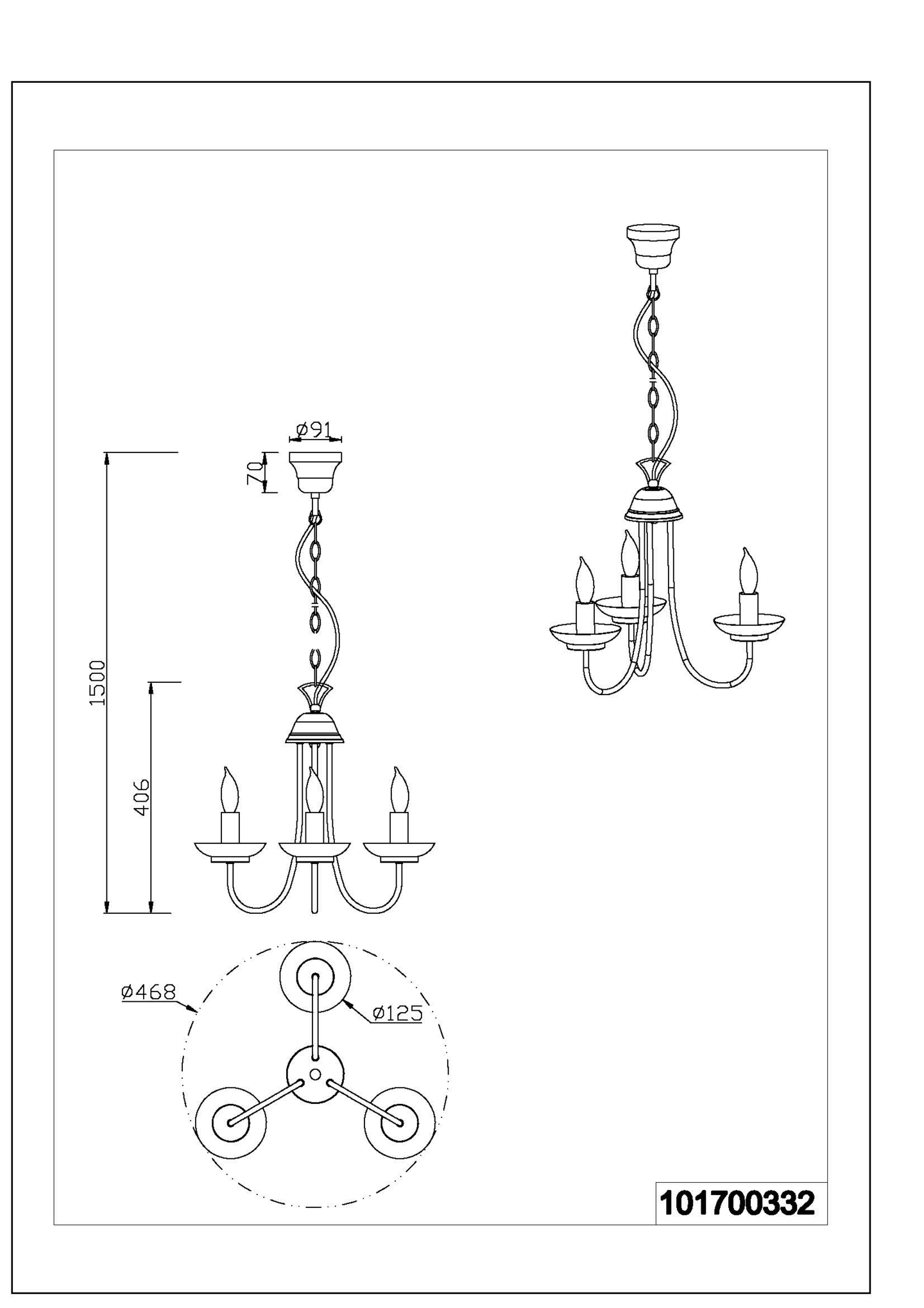 Kattokruunu TRIO Livia E14 3-osainen mattamusta/kulta