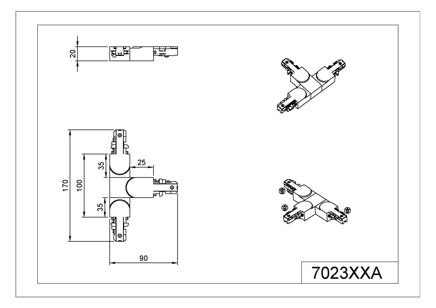 T-liitin TRIO Duoline suojamaadoitus vasemmalla mattamusta