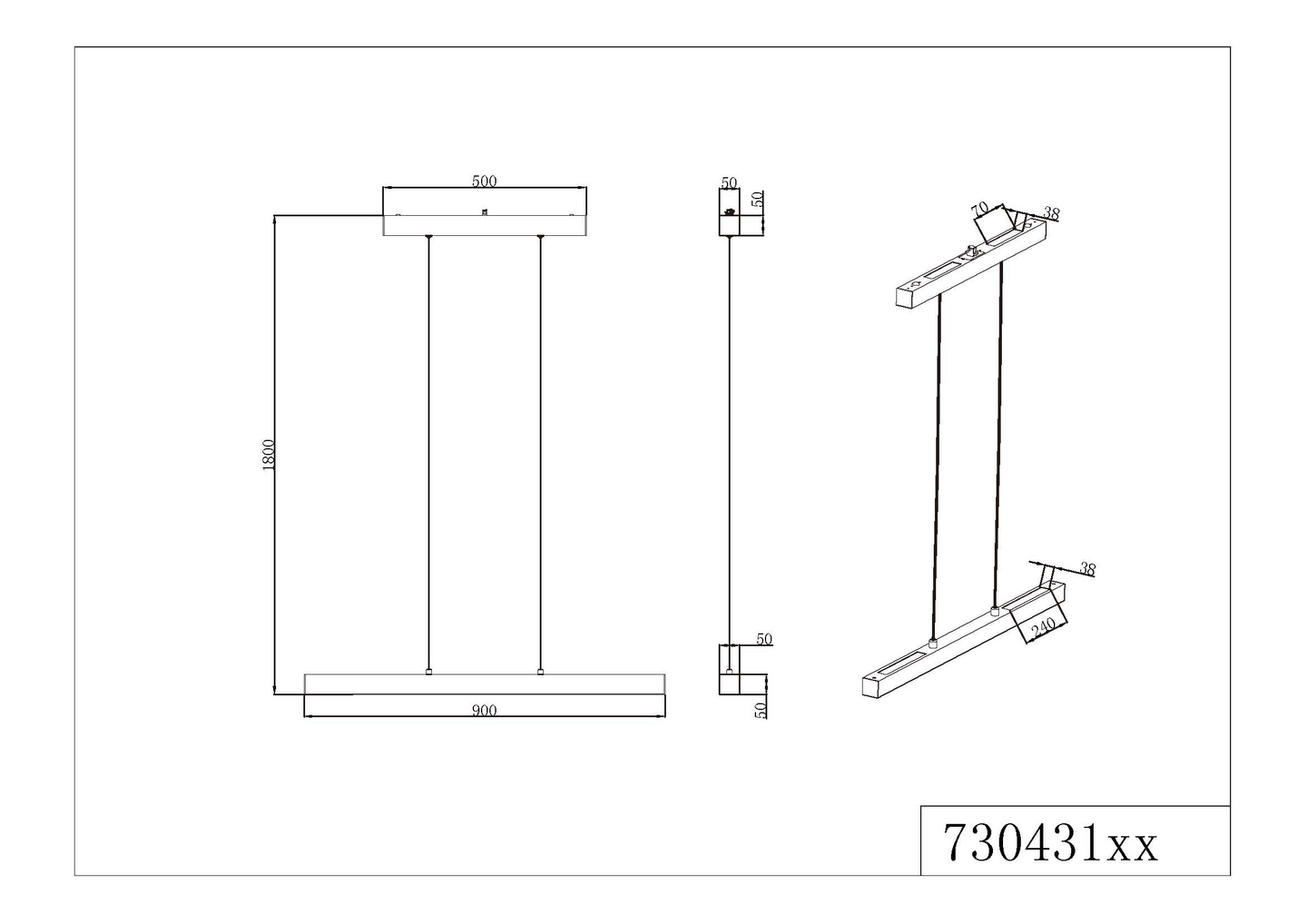 Riippuvalaisin TRIO Duoline Paros led 3400lm mattamusta