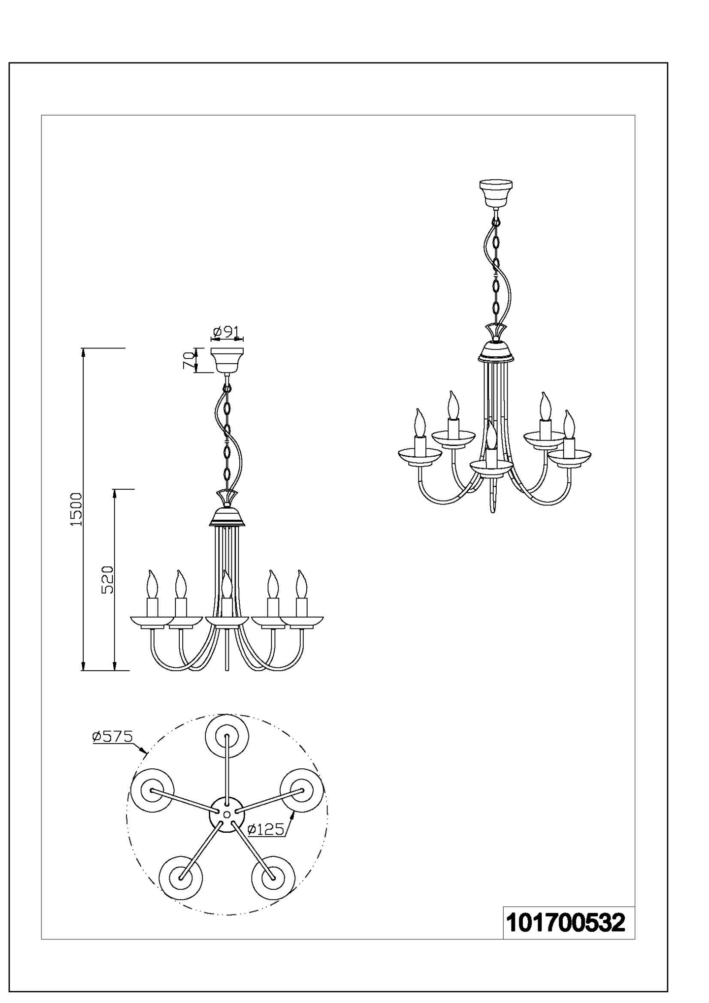 Kattokruunu TRIO Livia E14 5-osainen mattamusta/kulta