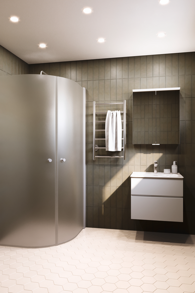 HÖRNDUSCH SVEDBERGS SKOGA HALVRUND ALU MATT FROSTGLAS 80X80X198CM