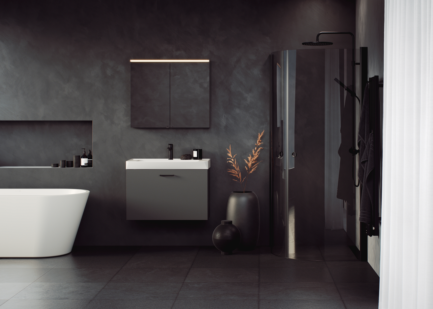 HÖRNDUSCH SVEDBERGS SKOGA HALVRUND ALU BLANK RÖKGL INTHT 80X80X198CM