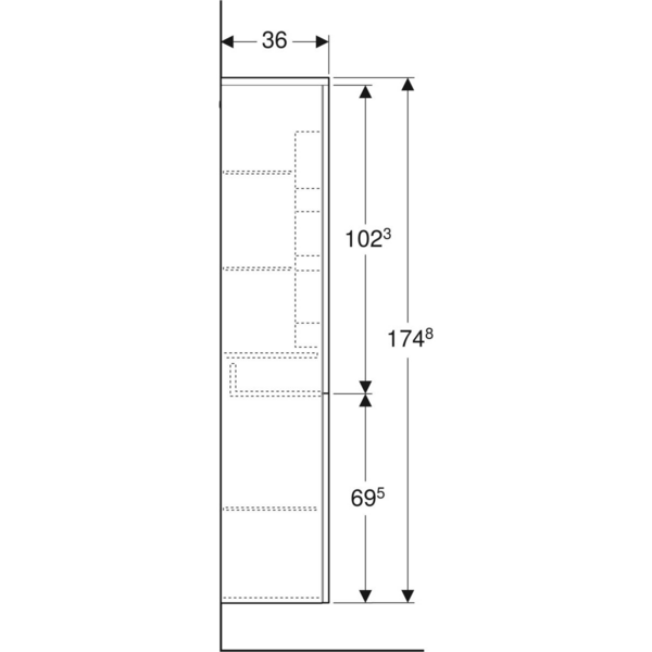 Korkeakaappi IDO Glow Square 33cm kahdella ovella ja vetimillä NCS