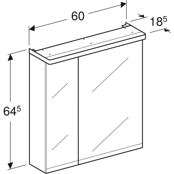 Peilikaappi IDO Glow Square vasen L60xS18,5xK64,5cm tammi