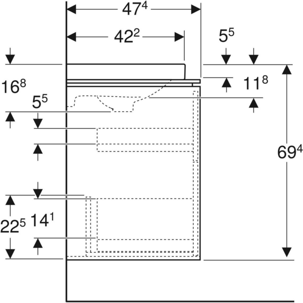 Allaskaappipaketti IDO Sense Art 88,8cm laskutaso oikea laatikoilla tammi