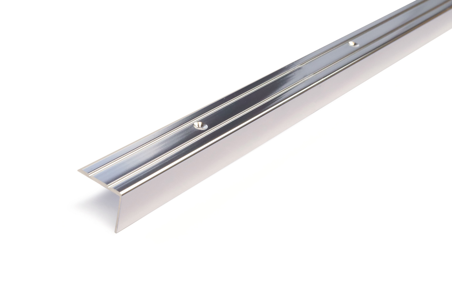 Askelkulmalista 25x20mm kromi-anodisoitu uritettu rei’itetty 3000mm