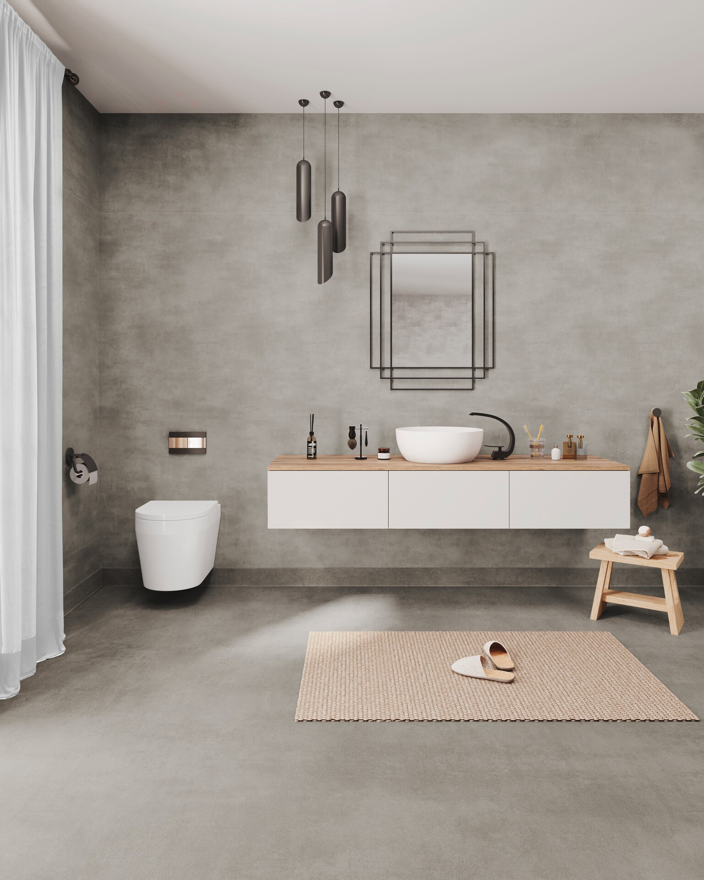 Märkätilan seinä Aquarelle 2m Raw Concrete-Dark Grey