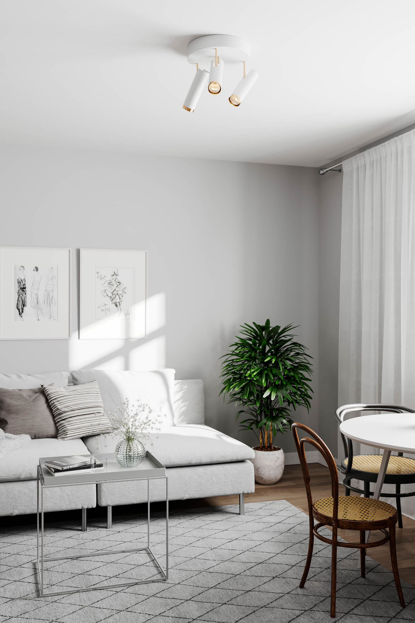 Kattospotti By Rydéns Puls 3-osainen mattavalkoinen