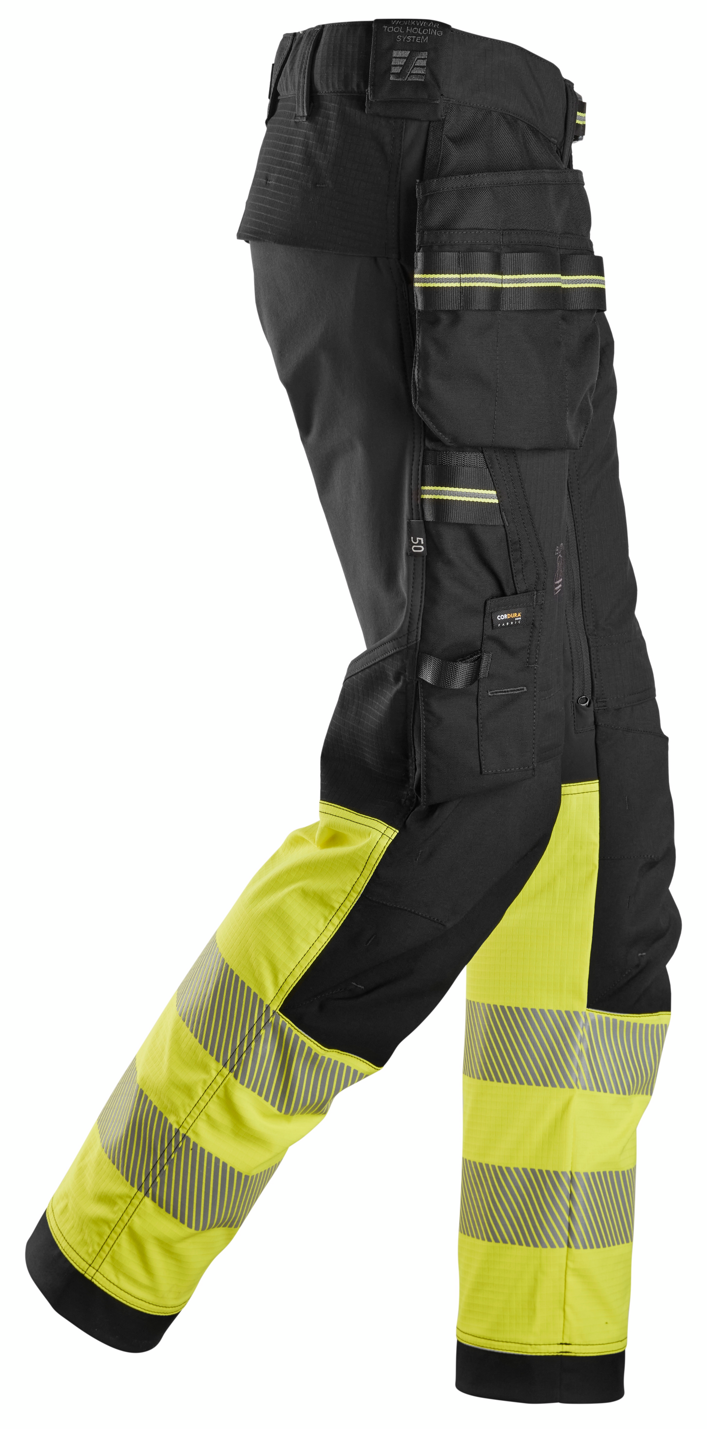 Housut Snickers 6934-0466 Hi-Vis lk 1 riipputaskut huomiokeltainen/musta