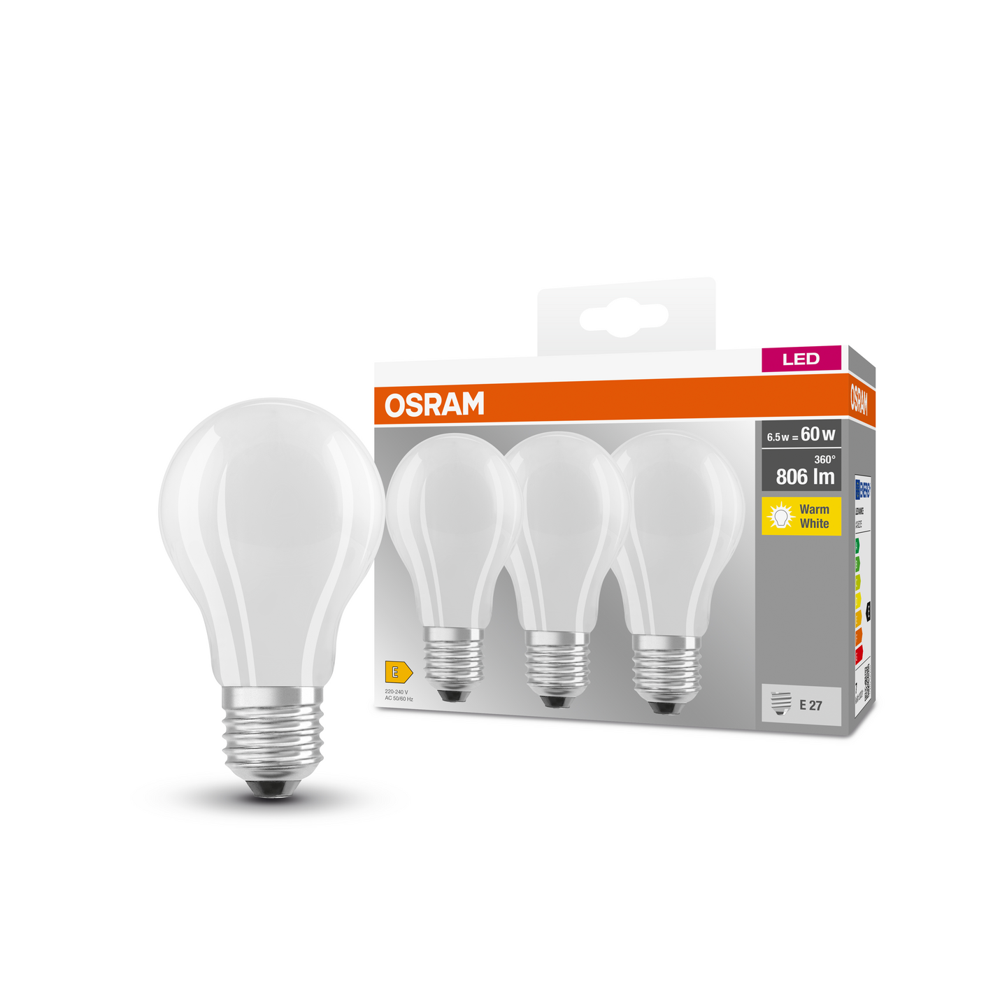 Led-lamppu OSRAM Base Filament 806lm 827 E27 himmeä 3kpl