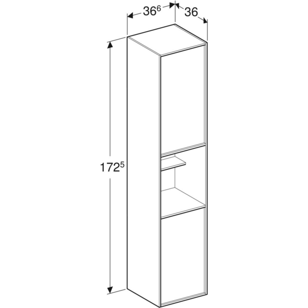 Korkea kaappi IDO Sense Art L36,6xK172,5xS36cm 2 ovella ja avohyllyllä valkoinen